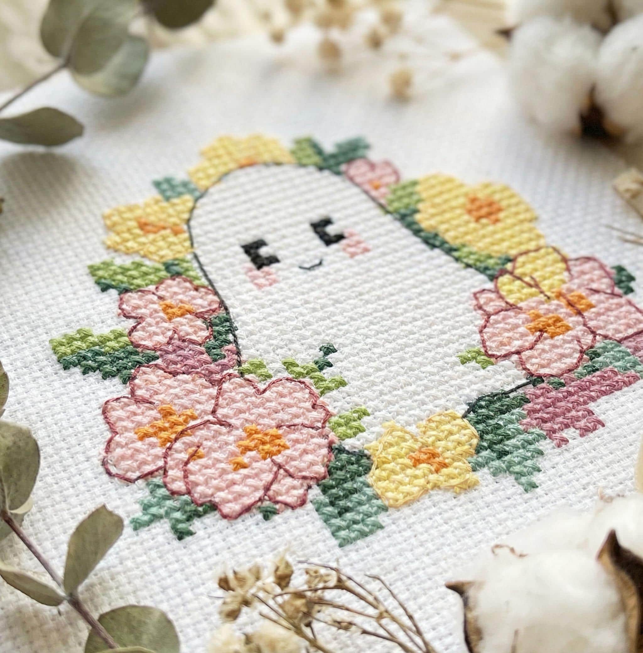 Mini Floral Ghost Cross Stitch Pattern PDF - Easy Simple Summer Flower ...
