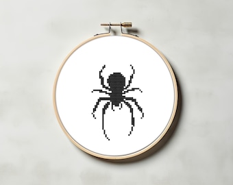 Black spider cross stitch pattern PDF - halloween silhouette small for beginners spooky gothic embroidery insect horror witch creepy cs16