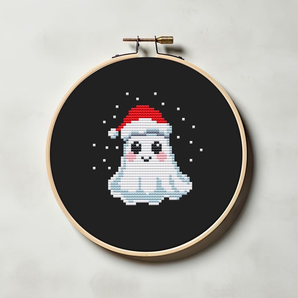 Funny christmas ghost cross stitch pattern PDF - simple small easy cute spooky santa ghost cs52