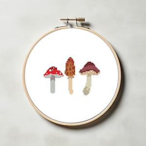 Tiny mushroom cross stitch pattern PDF - fly agaric amanita toadstool autumn mini beginner easy forest cute cs24