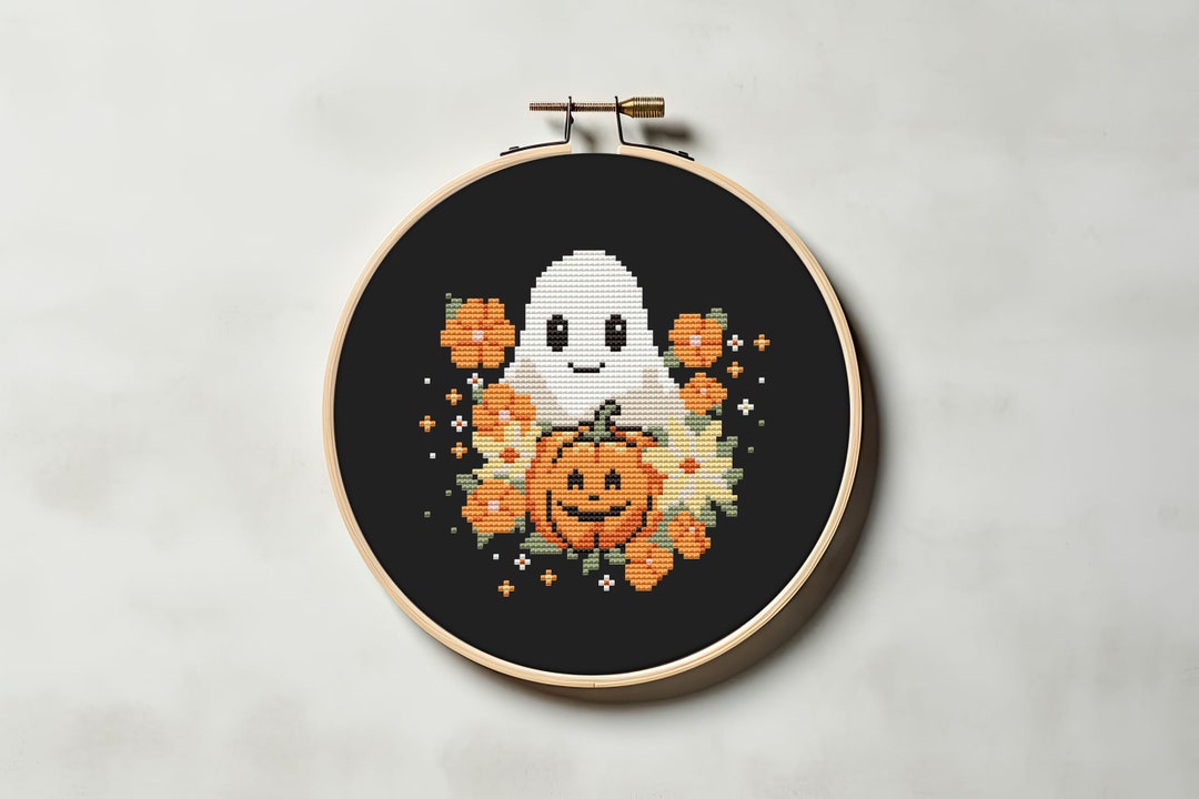 Flower Ghost Cross Stitch Pattern PDF Cute Funny Easy Small