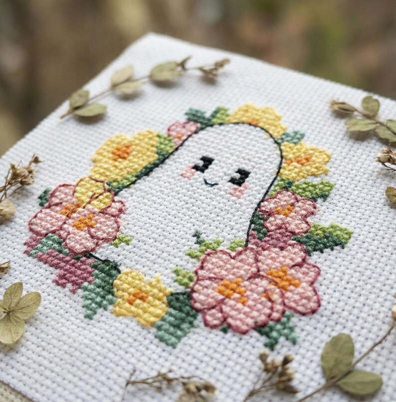 Mini Floral Ghost Cross Stitch Pattern PDF - Easy Simple Summer Flower ...