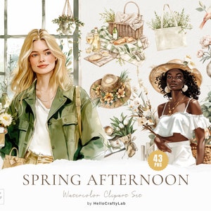 Aquarell grüner Frühling, Clipart, Clip Art, Blumengrafik, ästhetische Frühlingssaison, Blumen, Aquarell Mädchen, digitale Aufkleber