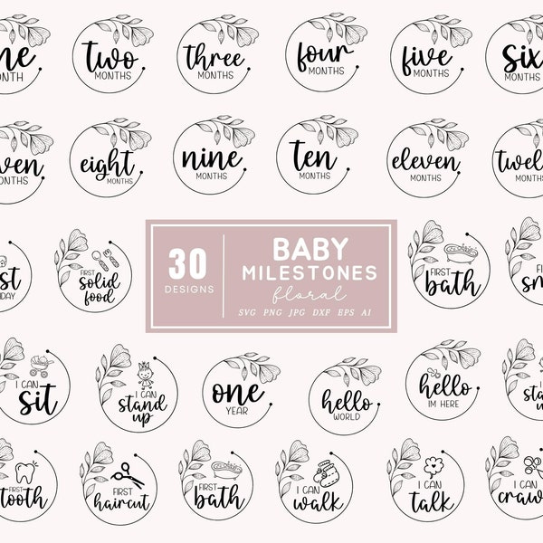 Floral Baby milestone round design svg, newborn svg, hello world svg, monthly milestone baby stats svg cricut, baby announcement svg,