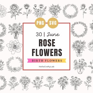 Birth Flowers SVG, Minimalist Floral, Rose Birth Flower, Birth Flower tattoo, Flower Bouquet, Flower svg, Birth Month Flower SVG, Rose PNG
