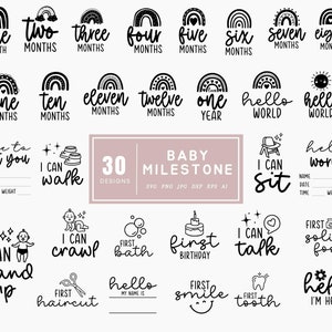 Lindo diseño de arcoíris de hitos de bebé, svg de recién nacido, svg de hola mundo, estadísticas de hitos mensuales de bebé cricut, svg de anuncio de bebé, arcoíris