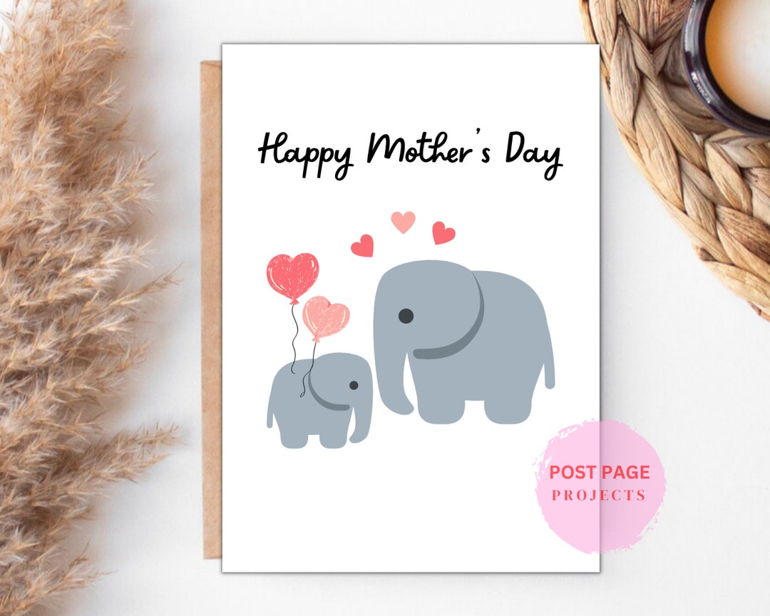 Mothers Day Card Cute Elephant Mothers Day Card for Mum Mummy Greeting
