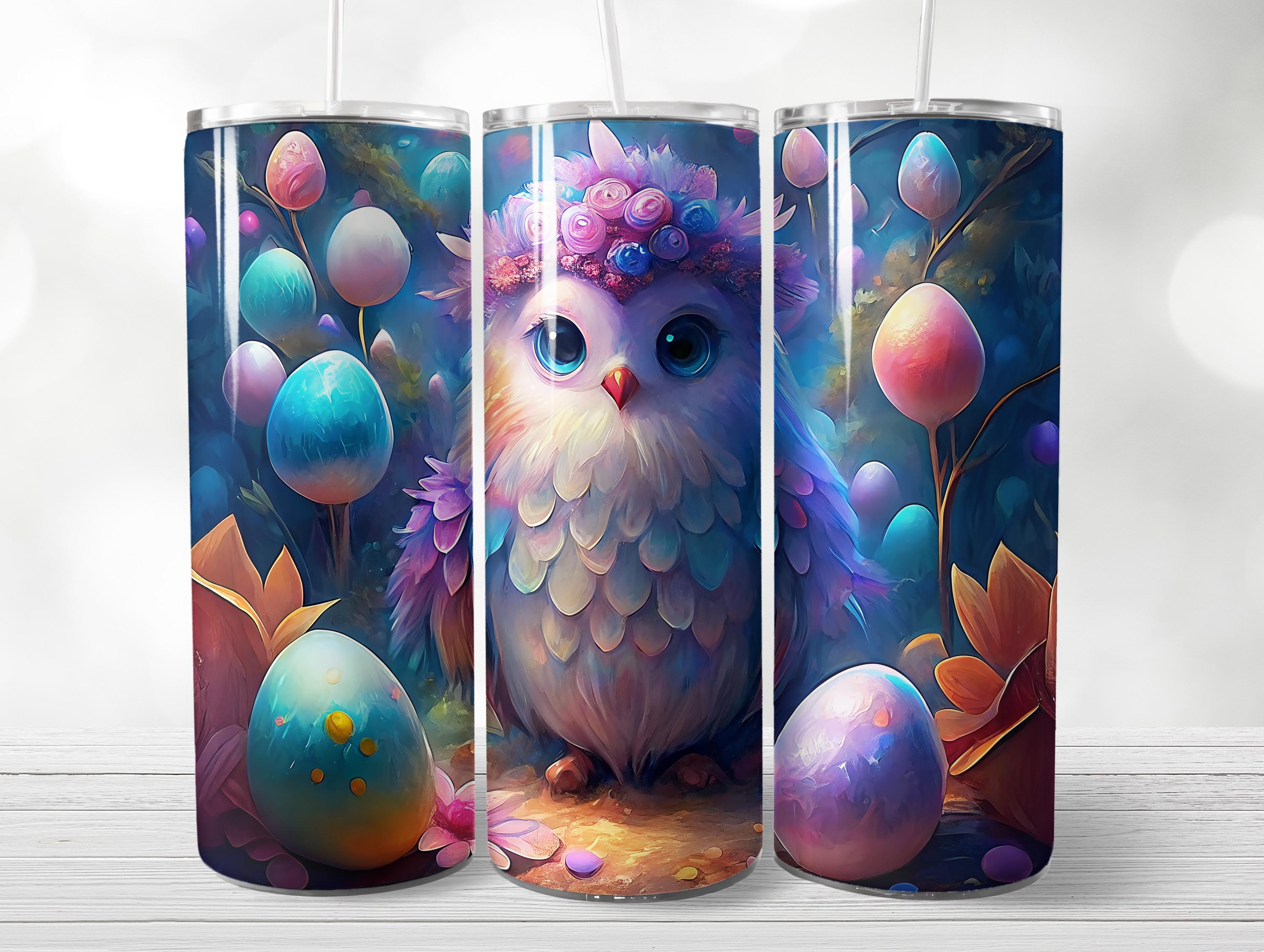 Vibrant Easter Owl Design, 20oz Skinny Tumbler Wrap, Sublimation PNG, Instant Digital Download, High