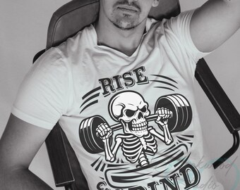 Rise and Grind Skeleton Gym Design: Weightlifting PNG, Sublimation File (Digital Download)