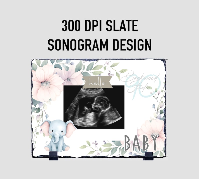 Elephant Floral Sonogram PNG: Photo Slate Sublimation Design (300 DPI ...