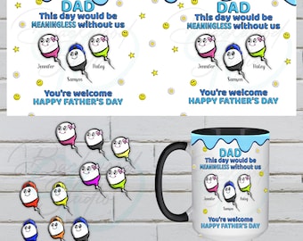 Divertido diseño de envoltura para taza del Día del Padre con temática de familia de espermatozoides (descarga digital PNG para taza de 15 oz)