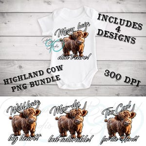 Highland Cow-ontwerpbundel – inclusief 4 png-bestanden | 300 dpi | Digitale sublimatie- en DTF-bestanden