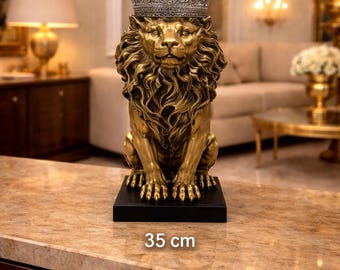 Posąg Króla Lwa, ozdobna rzeźba w koronie, dekoracja zwierzęca z poliestru