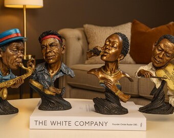 Set of 4 Musician Bust Figurines, Jazz Band Sculptural Shelf Decor