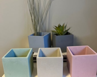 Large square concrete planter,  pot, vase, desk organizer, bathroom decor