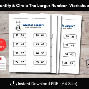 Interactive Printable Number Comparison Worksheets - Circle The Greater Number - Engaging Math Activities for Kids, Preschool, Kindergarten