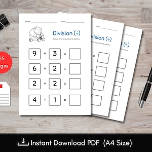 Easy Mathematics, Cute Bear Kids Math Worksheets for kids, Division worksheets for Kids, Develop Strong Numerical Skills for Preschool Child