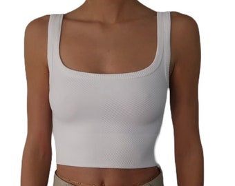 Womens Ribbed Crop Tank, Fitted Tank Top, Sleeveless Cropped Tank