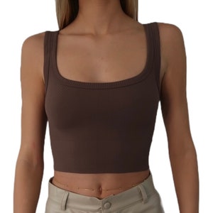 Ribbed Crop Tank Top, Stretchy Cropped Tank, Womens Sleeveless Crop Tank, Fitted Top