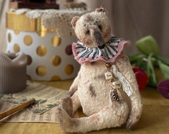 Handmade unique collectible teddy bear made of viscose