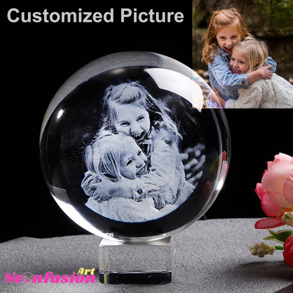 Custom Photo Engraved Crystal Ball, Laser Carving Crystal Glass Sphere, Photo Globe, Birthday Gift, Home Decoration, Gifts for kids