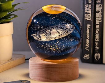 Custom Made  3D Planet Solar System Crystal Ball, Laser Engraved Galaxy Globe, 3D Planet Lamp, Astronomical Gift 6Cm-8Cm