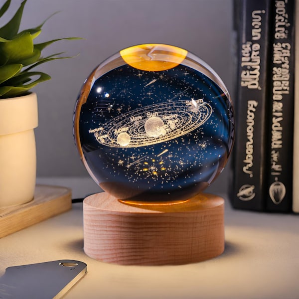 Nach Maß 3D Planet Sonnensystem Kristallkugel, Lasergravur Galaxy Globe, 3D Planetenlampe, Astronomisches Geschenk 6Cm-8Cm