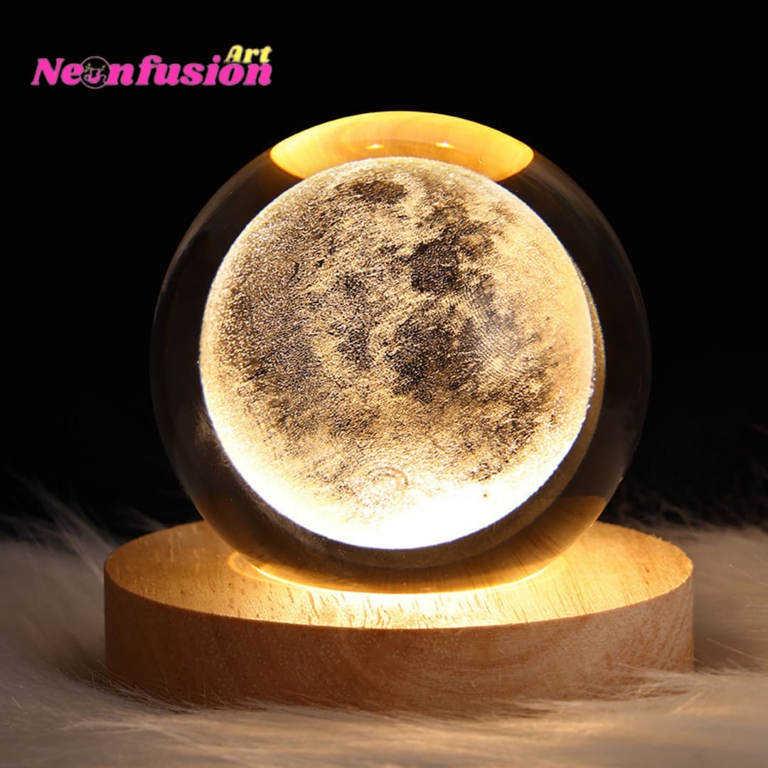 3D Moon Crystal Ball, Laser Engraved Table Lamp, Moon Table Lamp Night ...
