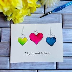Beatles Love, 4er Set Original handgemalte Aquarellkarten, Blankokarten 11,5 x 15 cm - Versandfertig