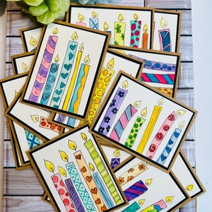 Tarjetas de velas de cumpleaños, tarjeta en blanco de 4,25 x 5,5 con sobre. Original pintado a mano, flores silvestres de acuarela - Listo para enviar