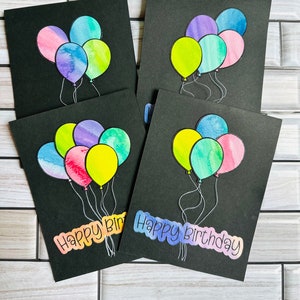 Feliz aniversário, conjunto de 4, cartão em branco original pintado à mão, aquarela, flores silvestres 4,5" x 6,0" e