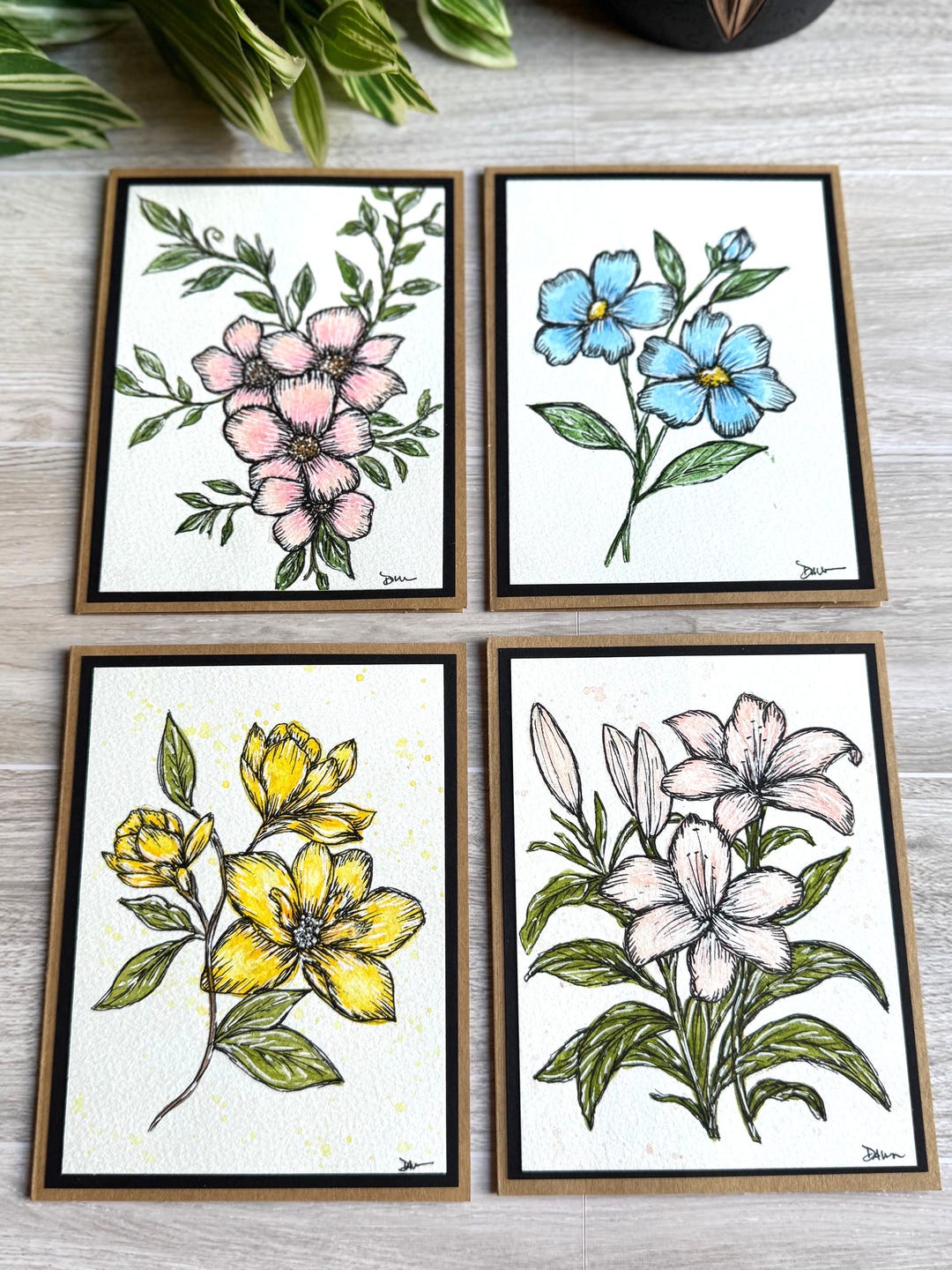 Original Hand Painted Cards, Watercolor, Wild Flowers Blank Cards 4.25 ...