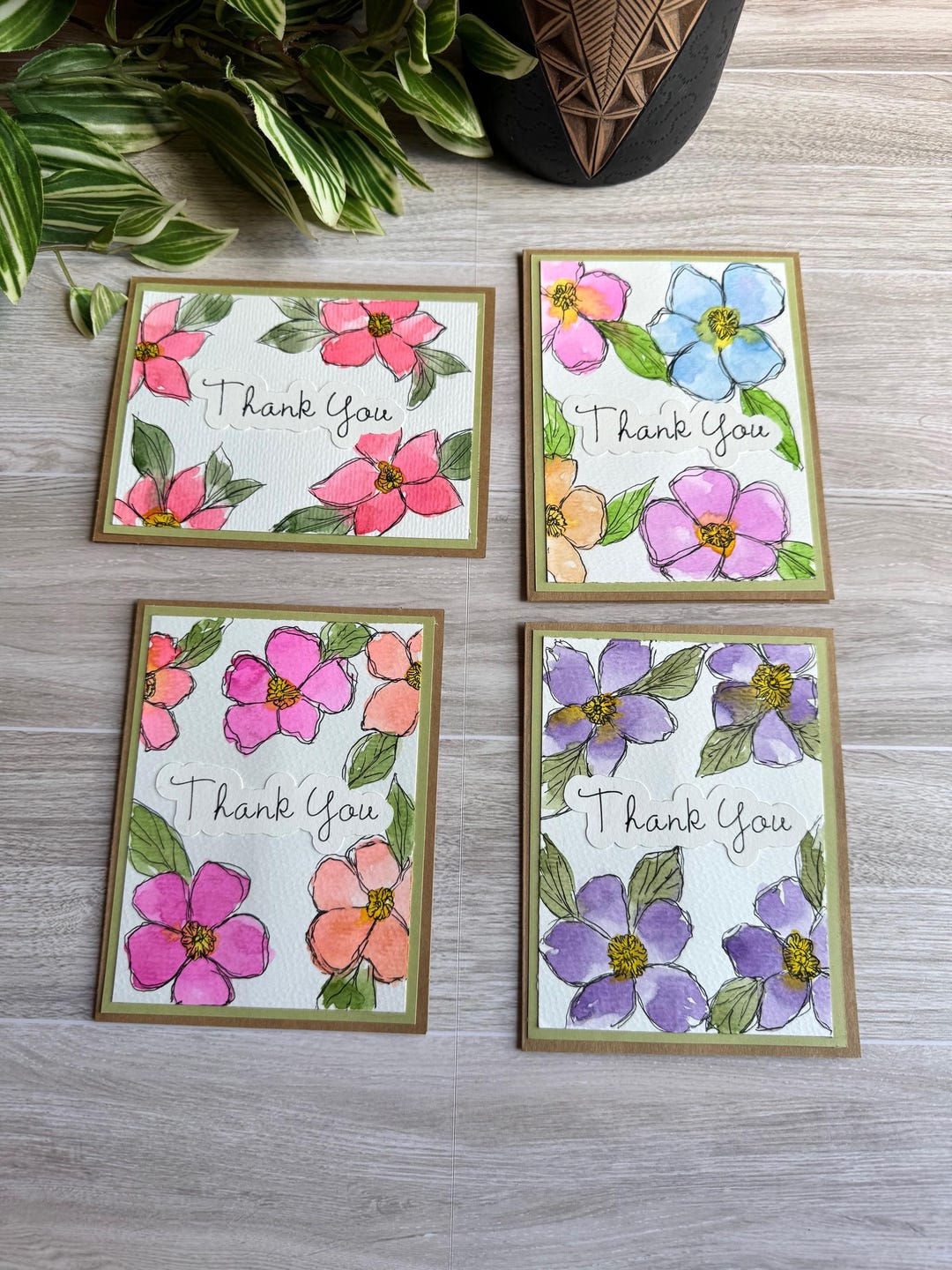 Thank You Cards, Original Hand Painted, Watercolor, Wild Flowers Blank ...