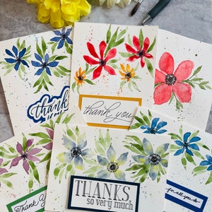 Set mit 6 Dankeskarten, Original handgemalt, Aquarell, Wildblumen Blankokarten 11,5 x 15,2 cm