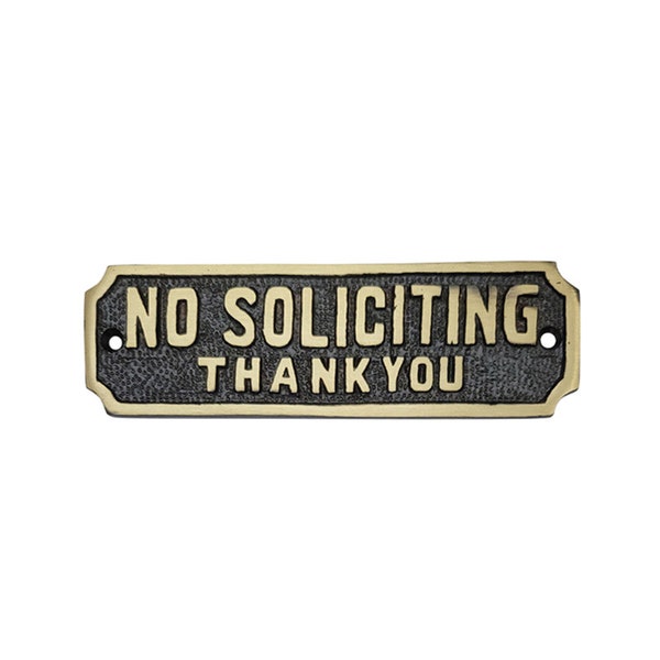 Small "NO SOLICITING" Brass Door Sign - Antique Brass