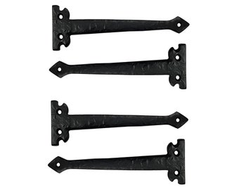 7" "Agee" Heavy Duty Antique Cast Iron Strap False or Faux or Dummy Hinge Front (4 Pack, Matte Black)