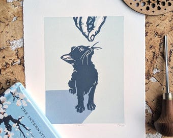 TOUCH, Grabado en linóleo de edición limitada: Regalo para amantes de los gatos