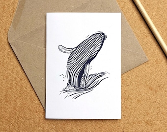 Willa whale — A6 card, blank inside, kraft envelope — humpback whale, nature-inspired, art card