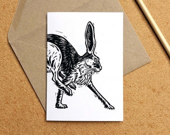 Running, Still — A6 card, blank inside, kraft envelope — wild hare, nature-inspired, art card