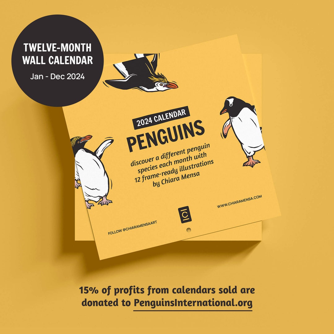 2024 Penguins Art Calendar 12month Hanging Wall Calendar, Colourful