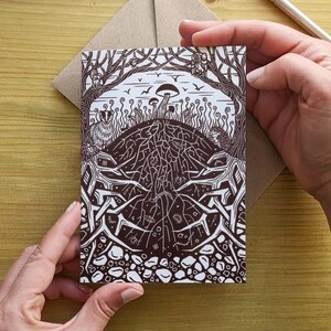 Woodland Forest Mushrooms Greetings Card – Linocut reproduction, Blank Inside (A6)