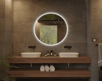 Round mirror Tino, mirror with LED lighting, bathroom mirror round, bathroom mirror with lighting, mirror made to measure, Made in Germany