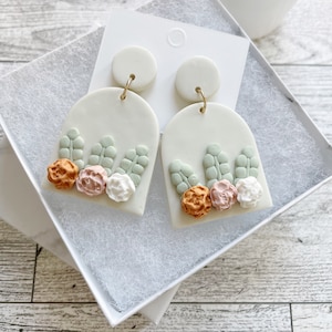 Lightweight floral polymer clay earrings, dangle earrings, gift for her
