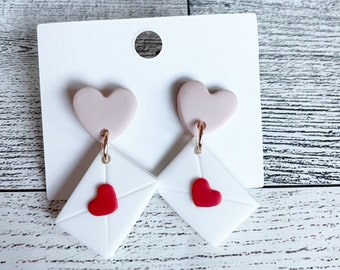 Love letter Polymer Clay Earrings, valentine's day earrings, gift for her, valentines gift