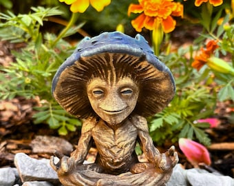 Meditating Mushroom Forest Spirit Figurine | Hand-Painted Cottagecore Gnome Decor
