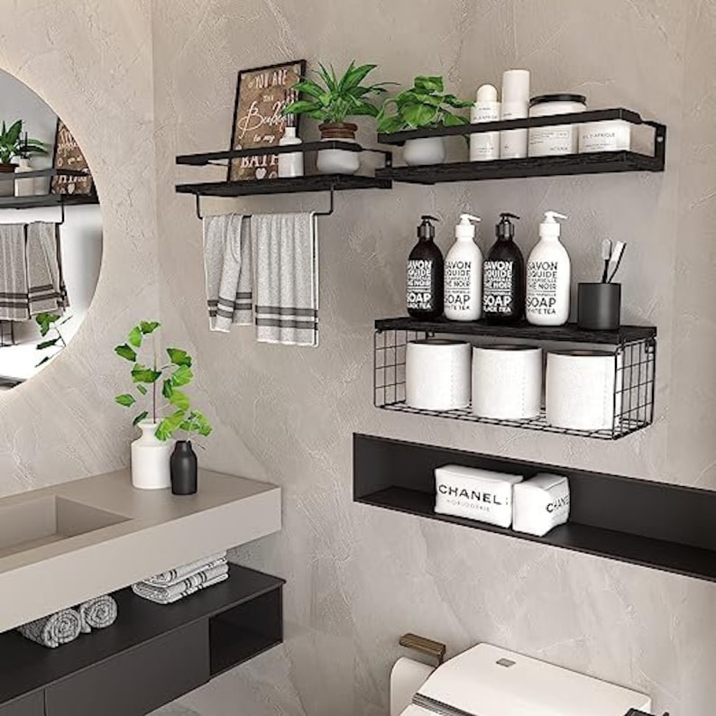 31 Tier Rustic Wood Bathroom Shelves Over Toilet With Wire Etsy