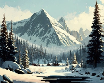 Snowy Mountains Desktop Background, Digital Download
