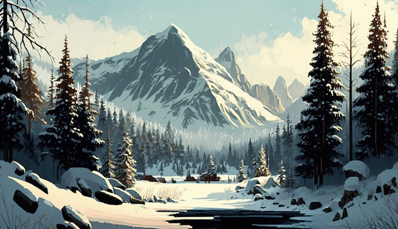Snowy Mountains Desktop Background, Digital Download image 1