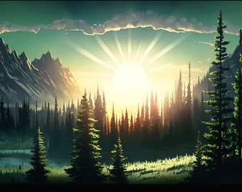 Mountain Sunrise Desktop Background, Digital Download