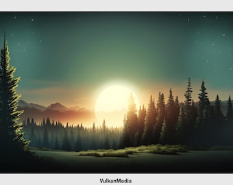 Forest Sunset Digital Desktop Wallpaper for PC and Mac - Digital Download